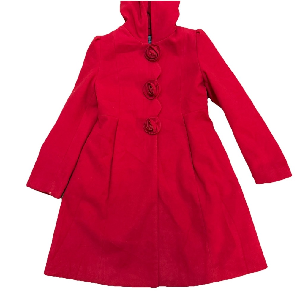 Rothschild Red Girls Wool Like Jacket‎ Coat 10 / 12 Roses Little Red Riding Hood
